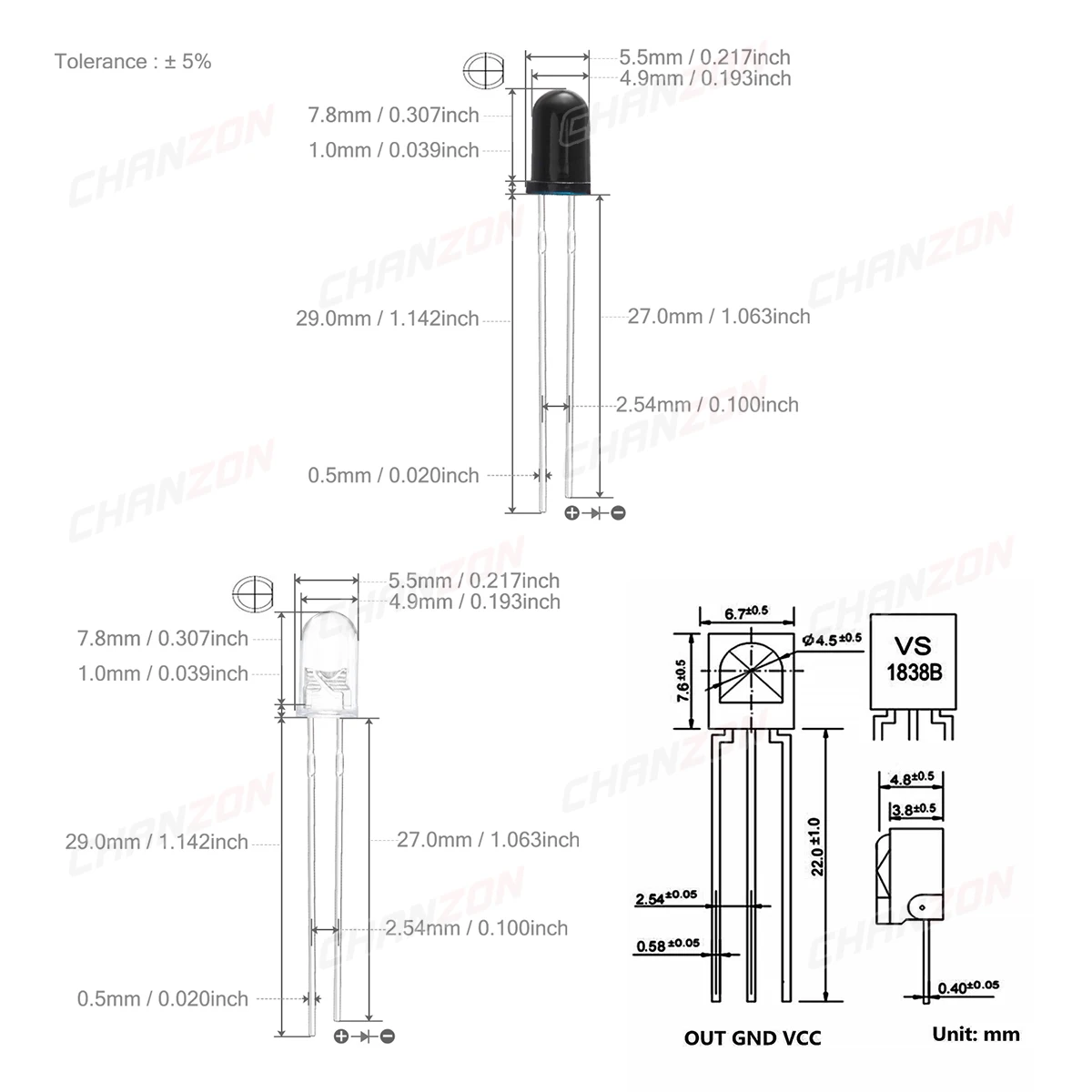 20 Stück 5 mm 940 nm VS1838B IR LED Emitting Diode Kit Sender Empfänger Infrarotlicht Lampe Emitter Fototransistor Sortiment – Detail 3