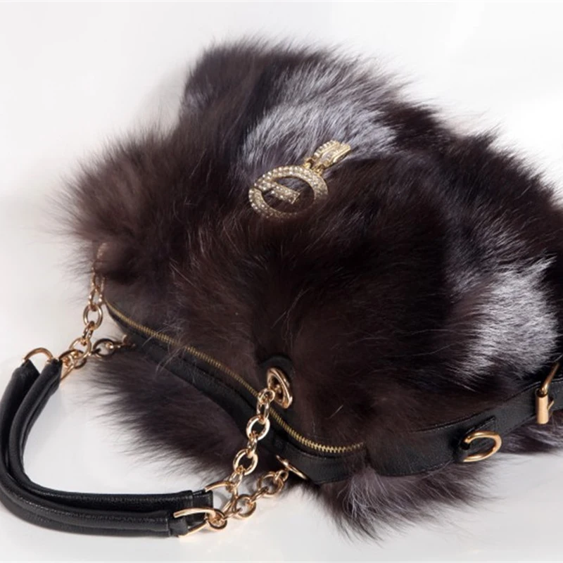 Real Fox Fur Bag Handbag Brand Party Bag Women Ladies Hand Bags Luxury Designer Evening Bag Mink Fur Real Leather