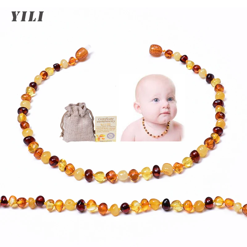 Baltic Amber Necklace for Baby Polished Baroque Natural Amber Necklace Certified Genuine Amber Beads Necklaces Cognac/Honey/Lemo