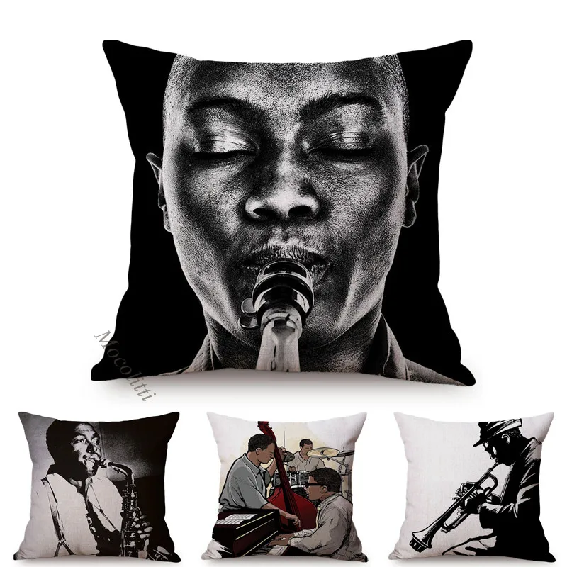 Afro Music Artist Jazz Trumpet Player Pattern Design Throw Pillow Case African Passion Home Decoration Sofa Chair Cushion Case