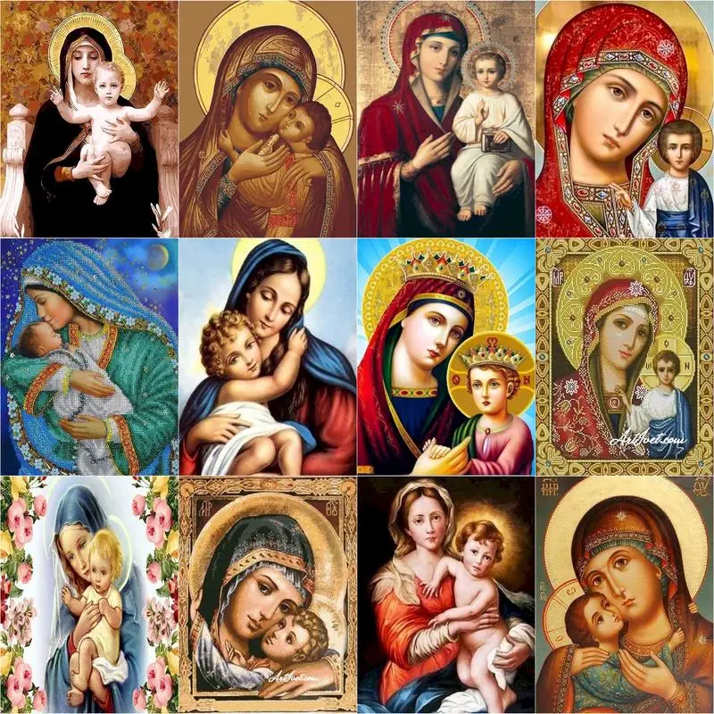 GATYZTORY Religion Oil Painting By Numbers Virgin DIY Paint By Numbers On Canvas Figure 60x75cm Frameless Draw Number Home Decor