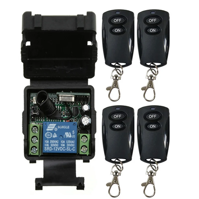 

DC12V 24V 1CH 1 CH Remote Control Light Switch Relay Output Radio Receiver Module and black Transmitter Garage Doors