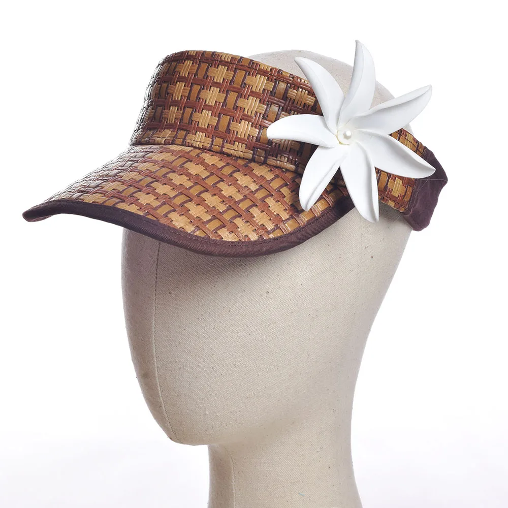 Free Shipping KN-hk006 24 pcs/lot Foam Plumeria Flower on Handmade Woven Sun Visor Trucker Hat Hawaii Women Summer Beach Caps