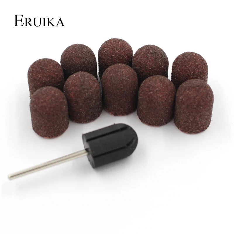 ERUIKA 10pcs 13*19mm Sanding Caps Electric Nail Drill Block Caps Mills Cutter for Manicure bit Pedicure Nail Tool