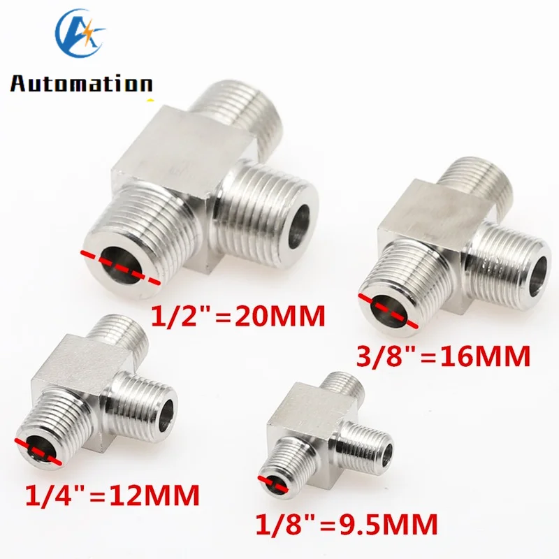 1 sztuk T typ konwersji armatura wysokiego ciśnienia 1/8 "1/4" 3/8 "1/2" męska koszulka 3 Way łącznik rurowy 304 ze stali nierdzewnej wody oleju gazowego — zdjęcie 7