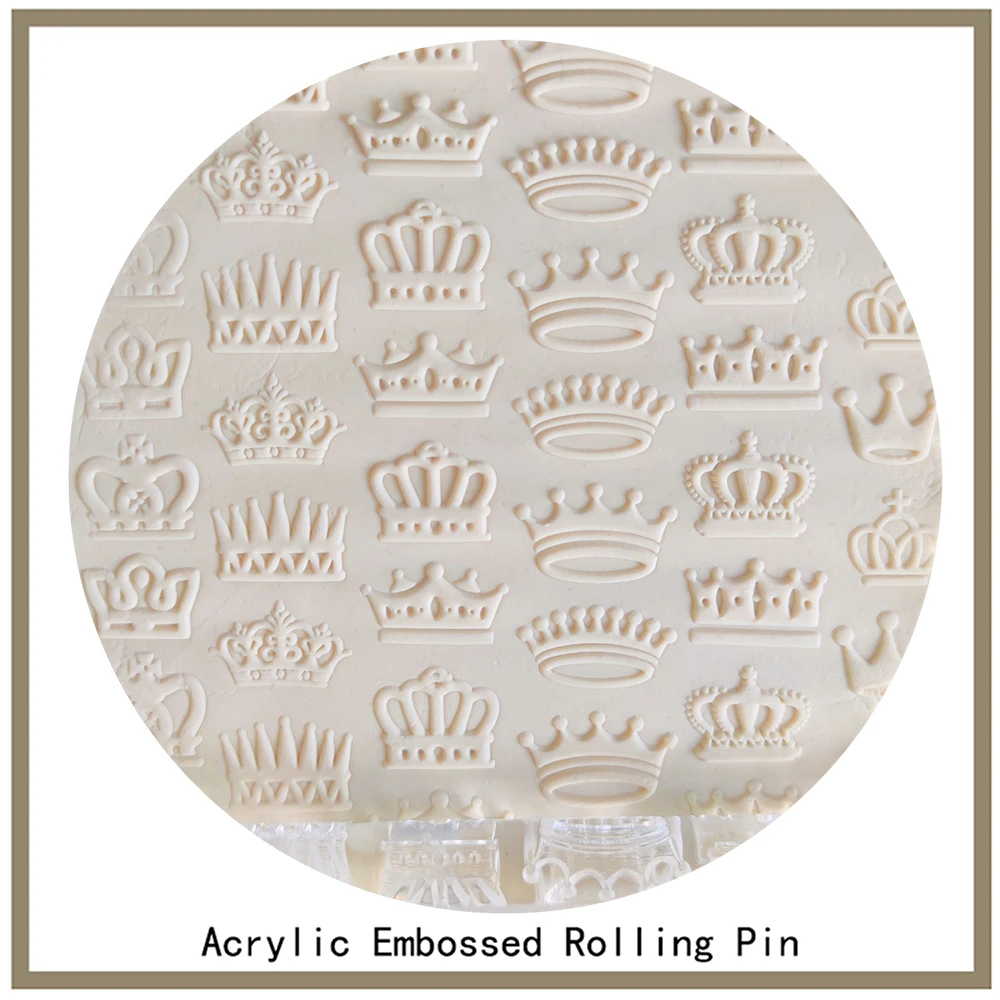 

Non-stick Fondant Sugar Craft Cake Decorating Pastry Floral Kitchen Tool Acrylic Rolling Pin Crown Pattern