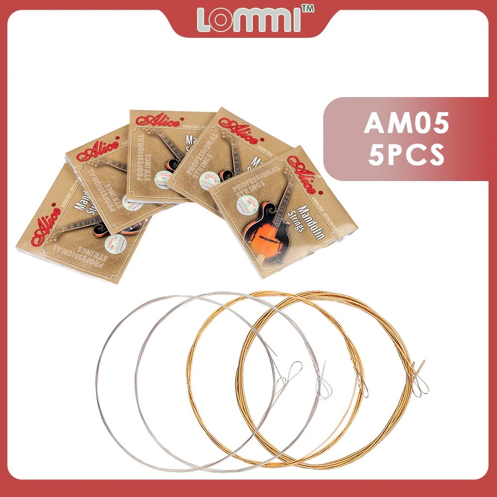 LOMMI 5Packs Alice AM05 .011-.040 Inch Mandolin Strings E-A-D-G Plated Steel Coated Copper Alloy Winding Mandolin Accessories