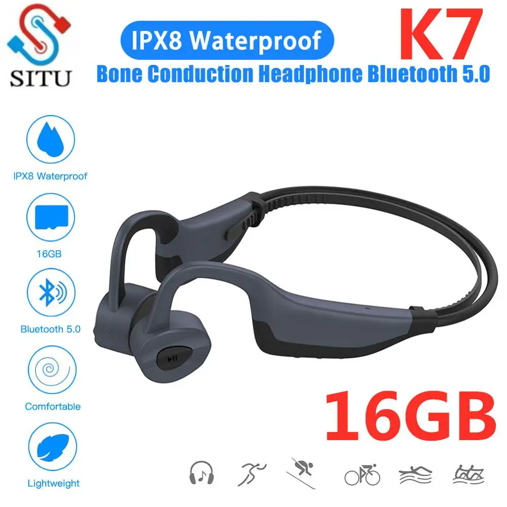 Nuovo Osso Conduzione K7 16GB Mp3 Lettore Bluetooth 5.0 2 In 1 Auricolare Vita Impermeabile Corsa E Jogging Fitness Sport Sano auricolare