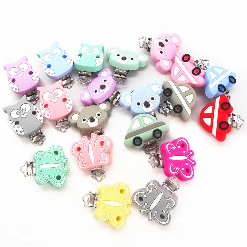 Chengkai 10pcs Silicone Butterfly Clips Baby Animal Teether Pacifier BPA Free DIY Infant dummy Pendant Toy Owl Koala Car Clip