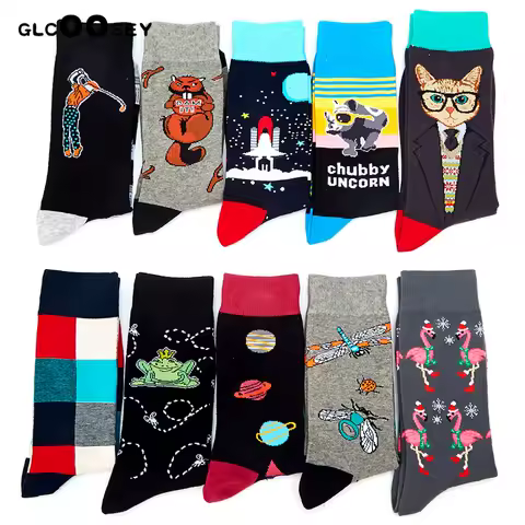 Men Socks Funny Sloth Sock Tiger Animal Dragonfly Cat Squirrel Flamingo Frog Dog Novelty Cotton Socks