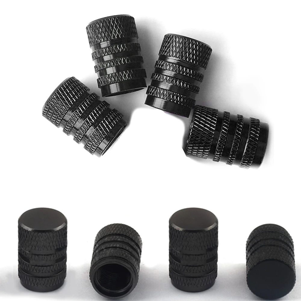 

4pcs Aluminium Alloy Black Wheel Tyre Tire Valve Stems Air Dust Protective Cover Screw Cap Car Bike Universal Car Accessories