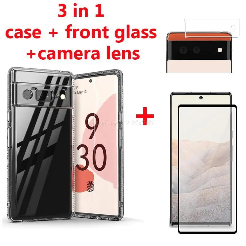 3-IN-1 Silicone Case For Google Pixel6 Pro Cases Vetro Camera Lens Glass On Googe Pixel 6 Pro 6Pro 6a 5G 2021 Screen Protector