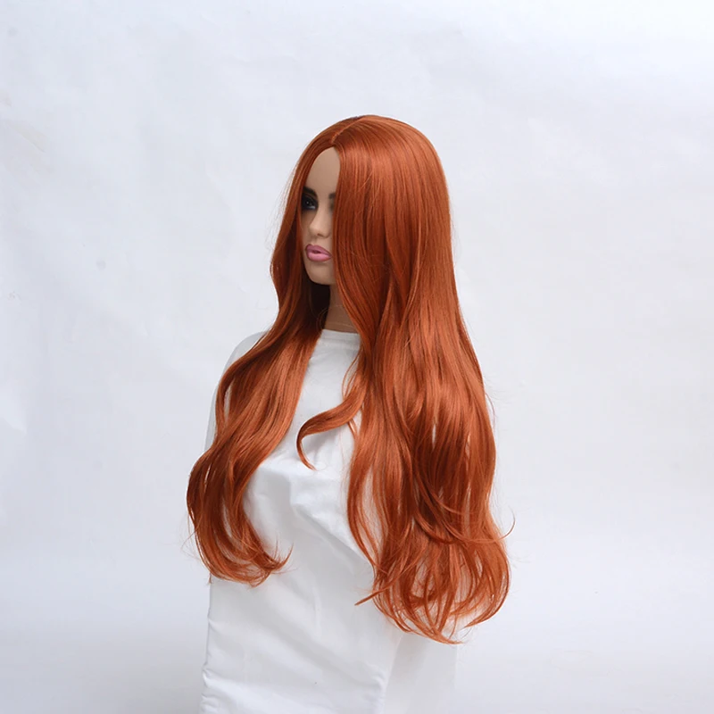 WHIMSICAL W Long Body Wave Hairstyle Orange Wigs For Women Middle Part Heat Resistant Hair Synthetic Wig Fiber Average Size