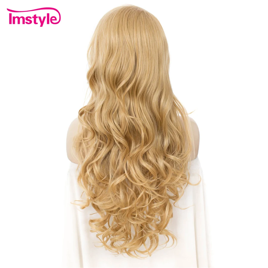 Imstyle Blonde Wig Long Wavy Synthetic Lace Front Wig Heat Resistant Fiber Natural Hair Lace Front Wig Cosplay Wigs For Women