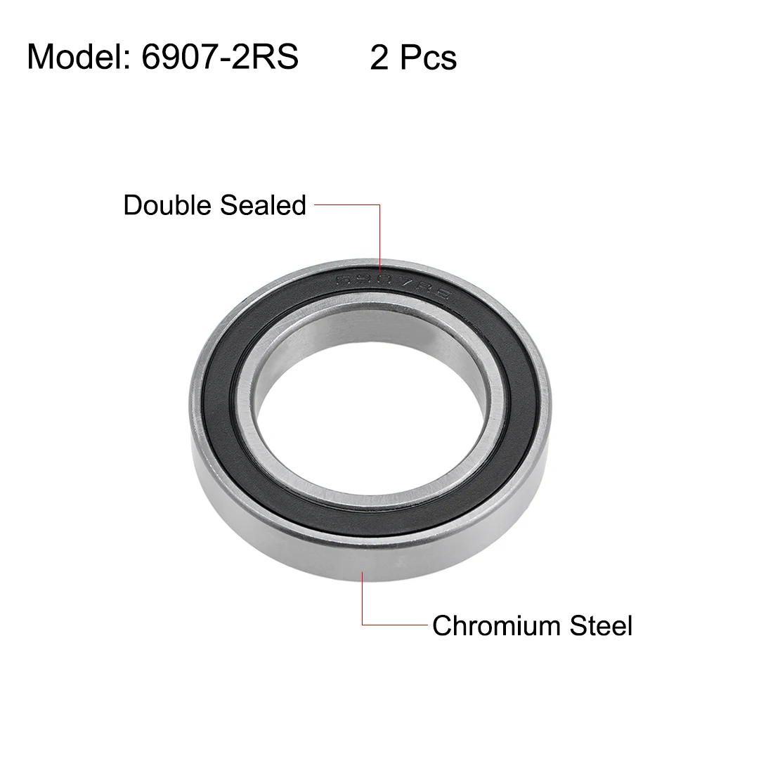 Uxcell 2Pcs 6907-2RS Groefkogellagers 35Mm X 55Mm X 10Mm Dubbele Verzegelde Chrome Staal z2 ABEC1 Voor Home Office Diy