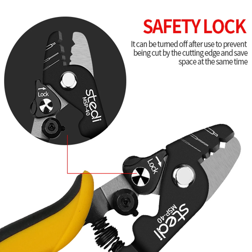 stedi Three Hole Fiber Optic Stripper, High Precision, Not Hurt Wire Core Wire Stripper Cutter Tool,6.3- Inch, Yellow