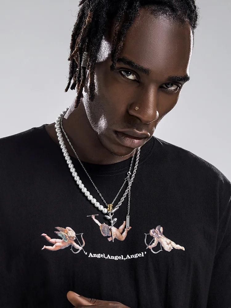 Hip Hop Punk Rose Flower Pendant Necklace Fashion Clavicle Sweater Chain Titanium Steel Necklace For Men Girls Women Jewelry