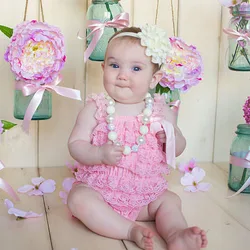 Hot Baby Royal Lace Romper Infant Girls Boy Posh Petti Ruffle Strap Romper with Ribbon Bow and Headband Kids Jumpsuit Cloth