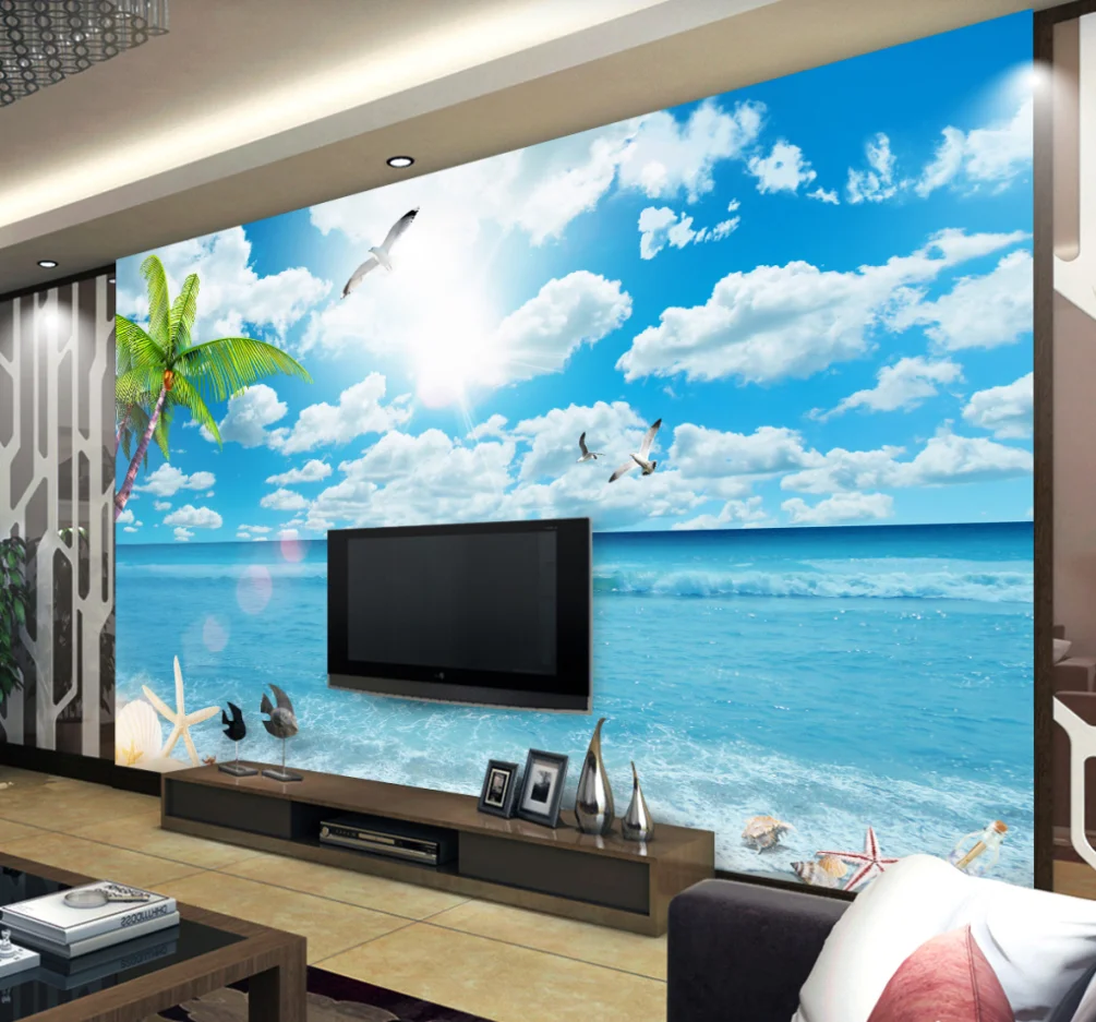 

beibehang custom Blue sky beach seascape mural wallpapers for living room decoration home improvement 3D wall papers home decor