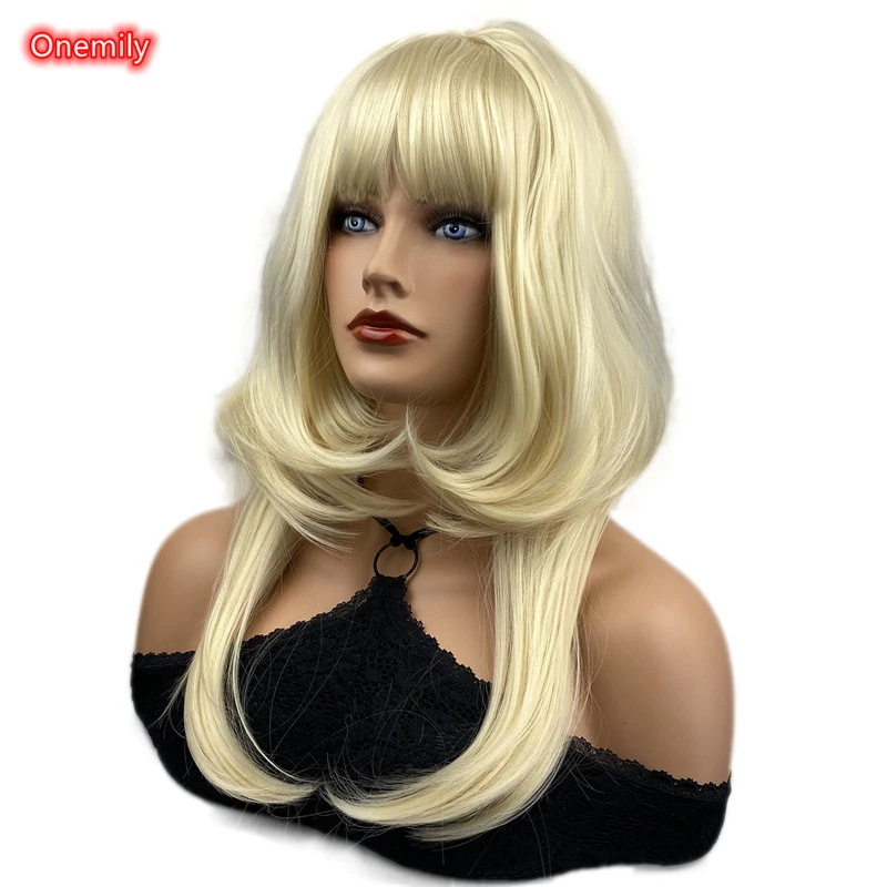 Onemily Anime Cosplay Bob Wavy Wig with Braid Light Blonde Smooth Synthetic Hair for Women's Daily