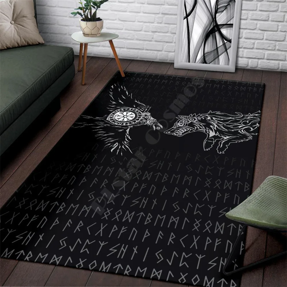 

Viking Area Rug Raven and Wolf Special Tattoo Area Rug 3D Printed Rugs Mat Rugs Anti-slip Large Rug Carpet Home Decoration