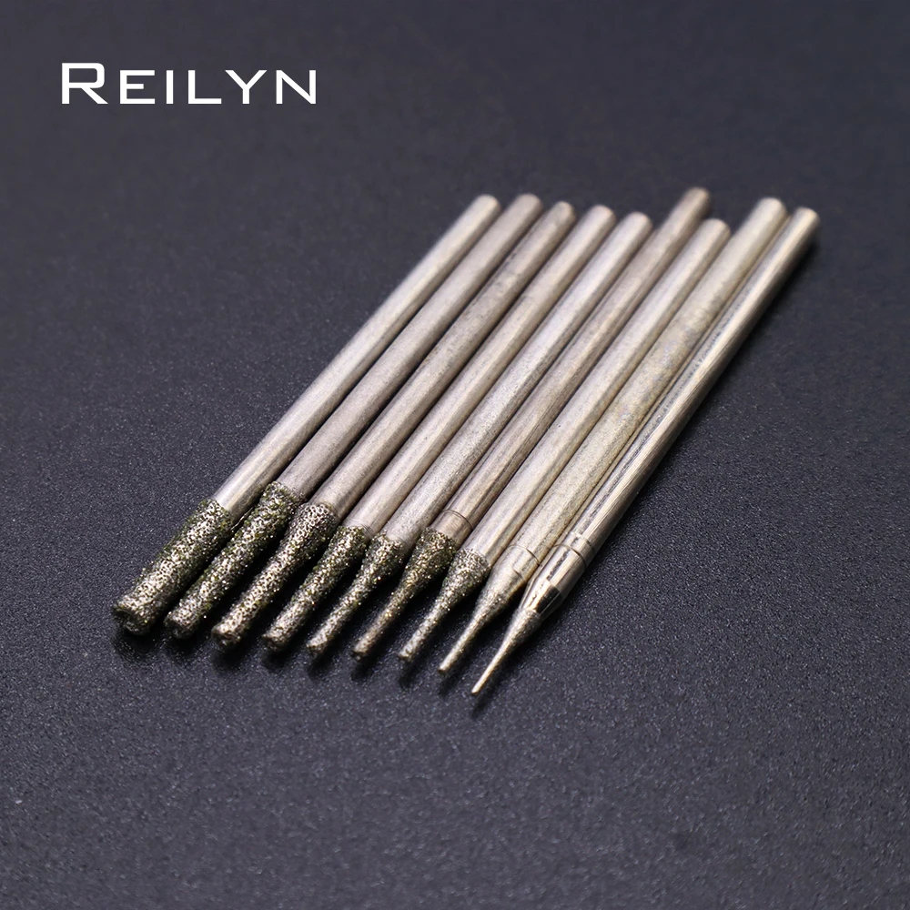 A-Type Cyliner Diamond Grinding Burr Teeth Grinding Bits Jade Stone Abrasive Point for Die Grinder/Dremel/Rotary Tools