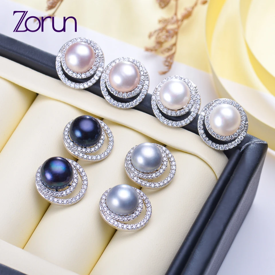 

Zorun Real Natural Freshwater Pearl Earring Fashion Jewelry 9-10mm with Silver Color Accessories for Women New Design