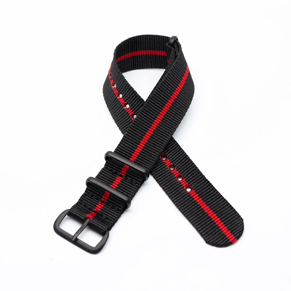 Soft Breathable Nylon Strap Watch Replacement Belt 18mm 20mm 22mm 24mm 2 Black 1 Red Sports WatchBand For Adjustable Buckle