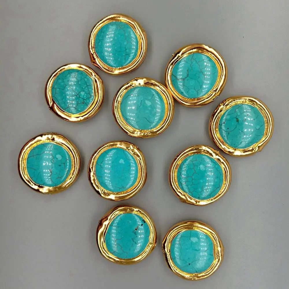 

Wholesale 10 PCS Blue Turquoise Coin Shape 24mm Beads Metal Bezel Connector