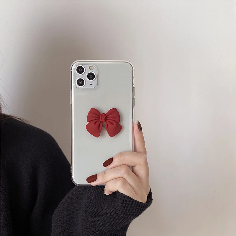 iK41 Red Bow Princess Knot Protective Shell For iPhone 11Pro 11 Pro Max For iPhone 12 12 ProMax iPhone XR XS Max Anti-Drop Shell