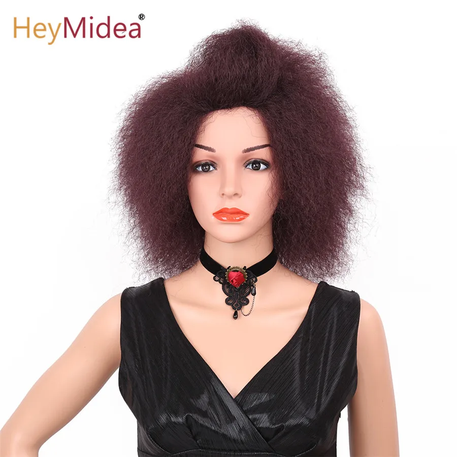 Rambut Palsu Keriting Afro untuk Wanita Kulit Hitam 6 Inci Wig Keriting Pendek Wig Sintetis Wig Keriting Afrika Tahan Panas Wig Penuh HeyMidea