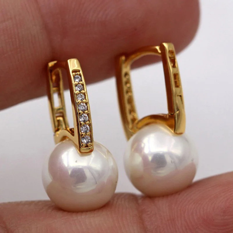 Simple and exquisite Gold Color pearl geometric jewelry ladies engagement wedding Valentine\'s Day gift earrings