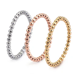 Girls 2mm Width Small Wave Design Ring Rose Gold Silver Color Stainless Steel Beads Ring for Women