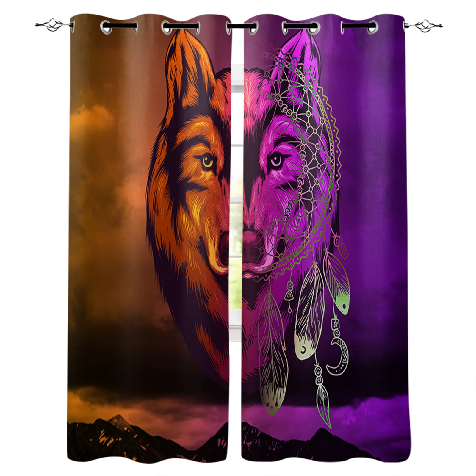 Gradient Wolf Dream Catcher Window Curtains Home Decor Bedroom Curtains Kitchen Door Drapes Curtains for Living Room