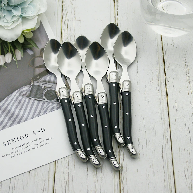 6''  Stainless Steel Laguiole Tea Spoon Small Coffee Spoons Black Flatware Dessert Fruit Mixing Spoon Ice Cream Scoop 4-10pcs