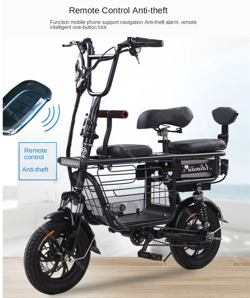 Bicicletta elettrica genitore e bambino da 12 pollici 350W48V scooter elettrico mini moto Adulti con batteria rimovibile Porta di ricarica USB