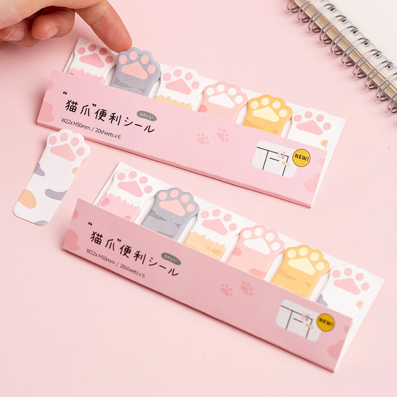 OENY Mèo Paw Giấy Dán Ghi Chú Memo Pad Nhật Ký Đứng Yên Bột Sổ Lưu Chỉ Số Đánh Dấu Trang Trang Trí Kawaii N Lần Dính Chắc