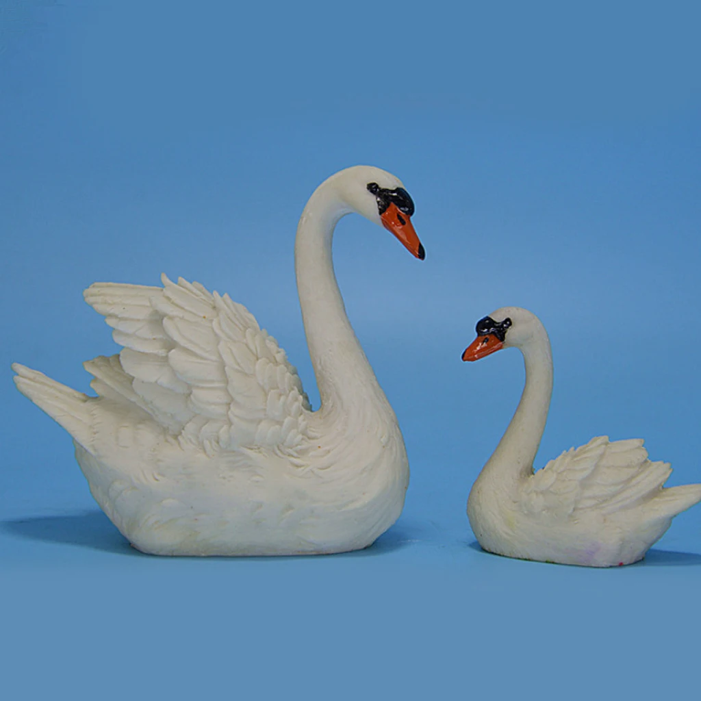 1 Pair Mini Swan Sculpture Statues For Home Garden Yard Lawn Decoration