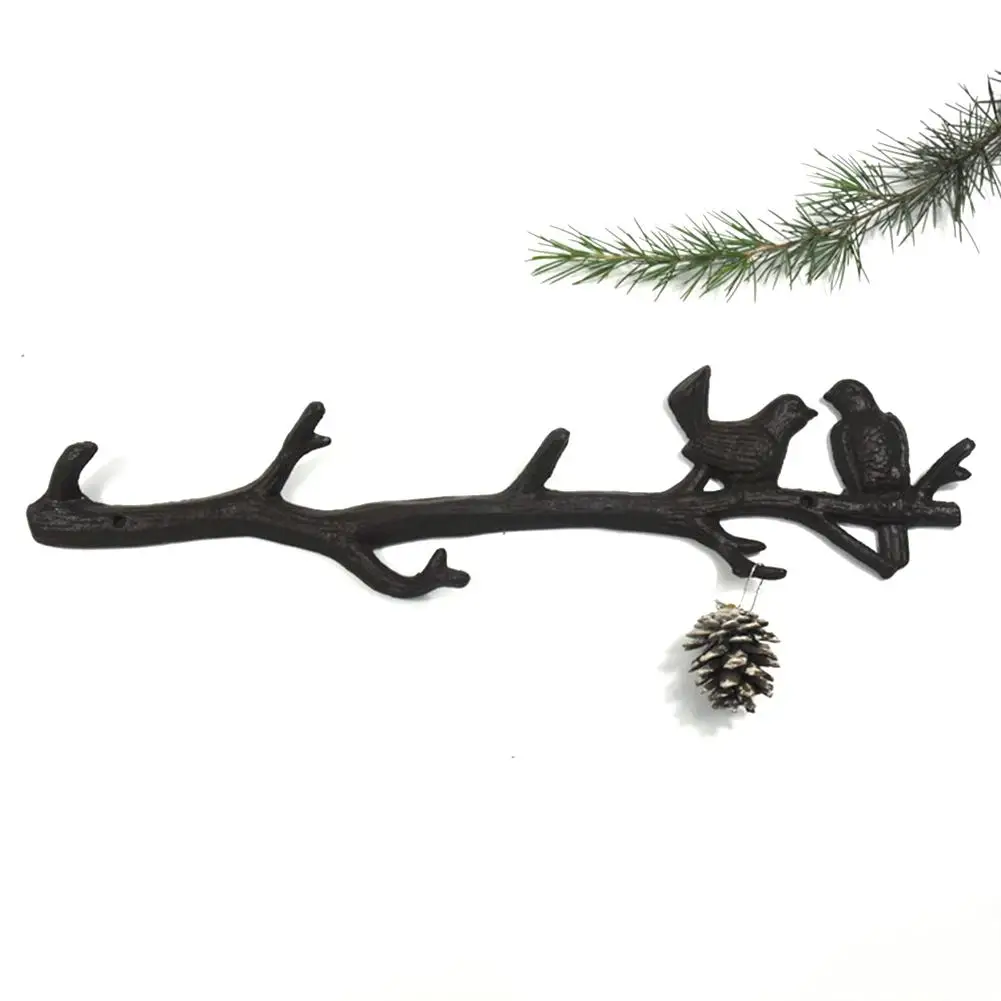 Cast Iron Birds On Branch Hanger With 6 Hooks Wall Mounted Door Decorative Wall Hook Rack For Coats Hats Keys Towels Clothes