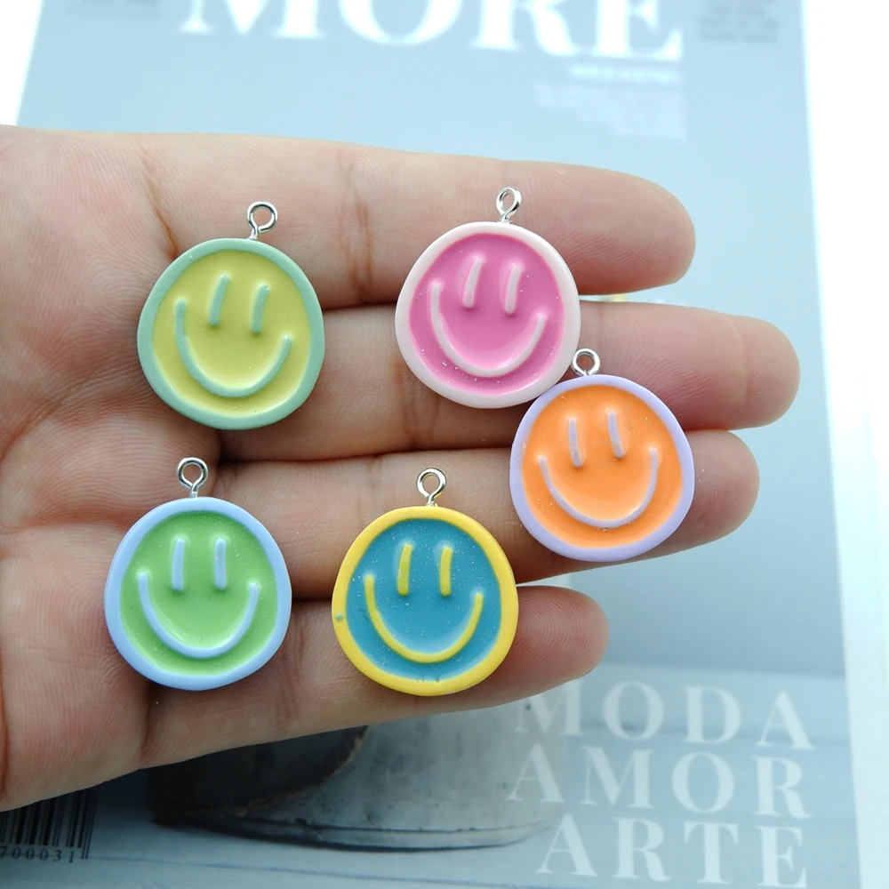 10Pcs Cute Cartoon Smile Face Charms  Flat Back Cabochon For Bracelets Earrings  Jewelry Making  Pendants