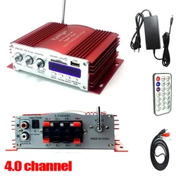 KENTIGER-Amplificador de 4 canales 3001 con Control remoto, reproductor de tarjeta USB/SD, Radio FM, adaptador de corriente de 12V 5a y Cable auxiliar opcional