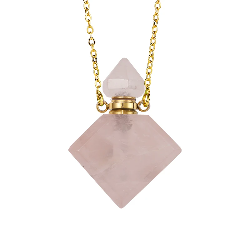 SHINYGEM Fashion Natural Crystal Necklace Jewelry Making Gold-Plated Chain Quartz Essential Oil Diffusion Bottle Pendant