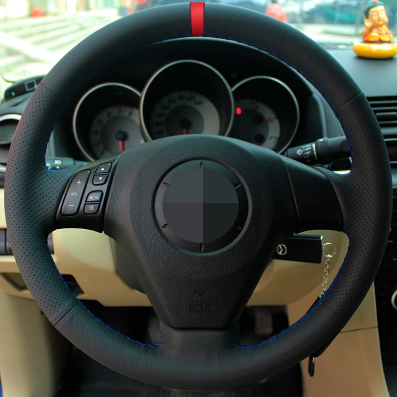 DIY Black Car Steering Wheel Cover For Mazda 3 Axela 2004 2005 2006 2007 2008 2009 Mazda 5 2004-2010 Mazda 6 Atenza Mazda