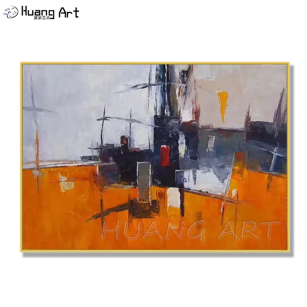 

Home Decoration Modern Abstract Art Oil Painting Handmade Orange Color Canvas Painting Wall Art Picture for Living Room No Frame