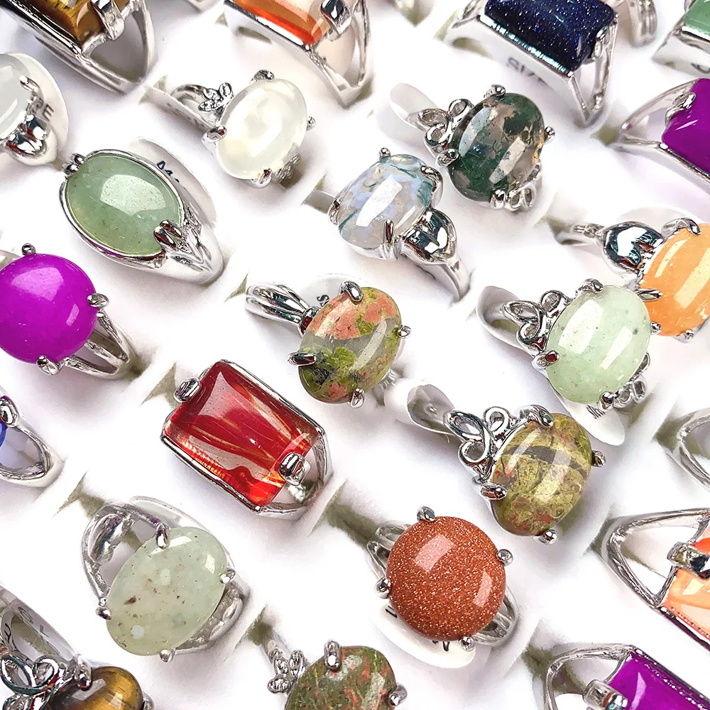20Pcs Wholesale Natural Semi-precious Stone Agate Rings For Women Fashion Ring Accessories
