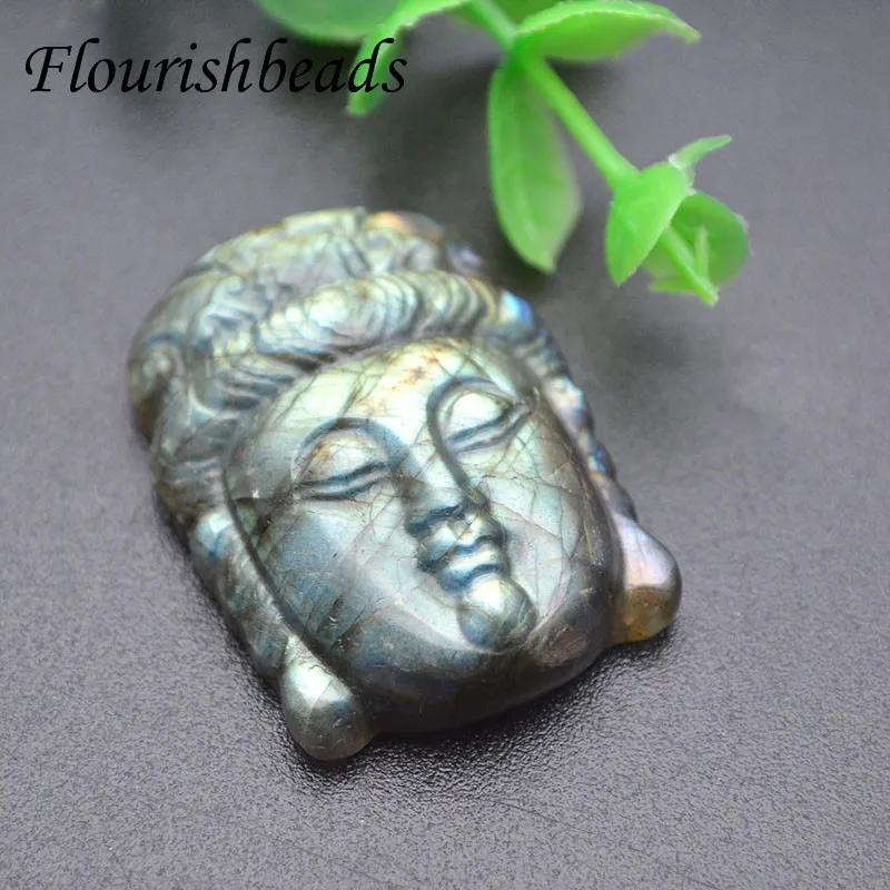 NaturalLabradorite Carved Buddha Head Stone Pendant Necklace Fit Man Woman Jewelry