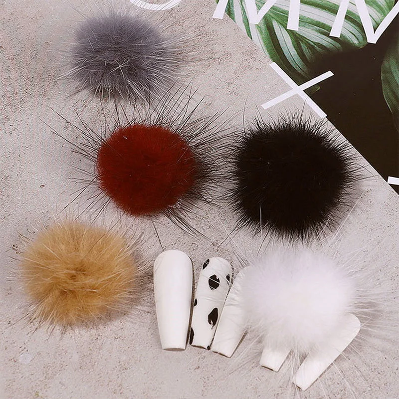 3Pcs Fluffy Plush Ball 3D Nail Art Decorations Detachable Magnet Fashion Pompoms Jewelry Manicure Design Accessories