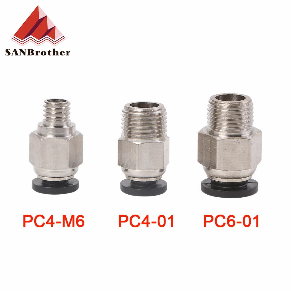 2pcs Pneumatic Connectors For 3D Printers Parts Quick Jointer coupler 1.75/3mm Pipe pc4 m6 m10 fittings PTFE Tube 2/4mm