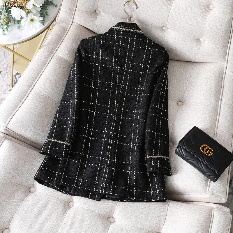 2025 New Spring Autumn Blazer Ffemale Korean Fried Street Black Fashion Casual Plaid Suit Jacket Female Loose Outerwea