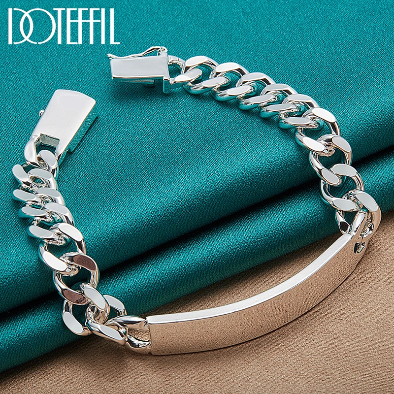 

DOTEFFIL 925 Sterling Silver 10mm Smooth Sideways Bracelet Chain For Men Woman Charm Wedding Party Fashion Jewelry